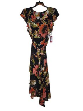Vince Camuto V-neck Flutter Sleeve Asymmetrical-Hem Maxi Dress